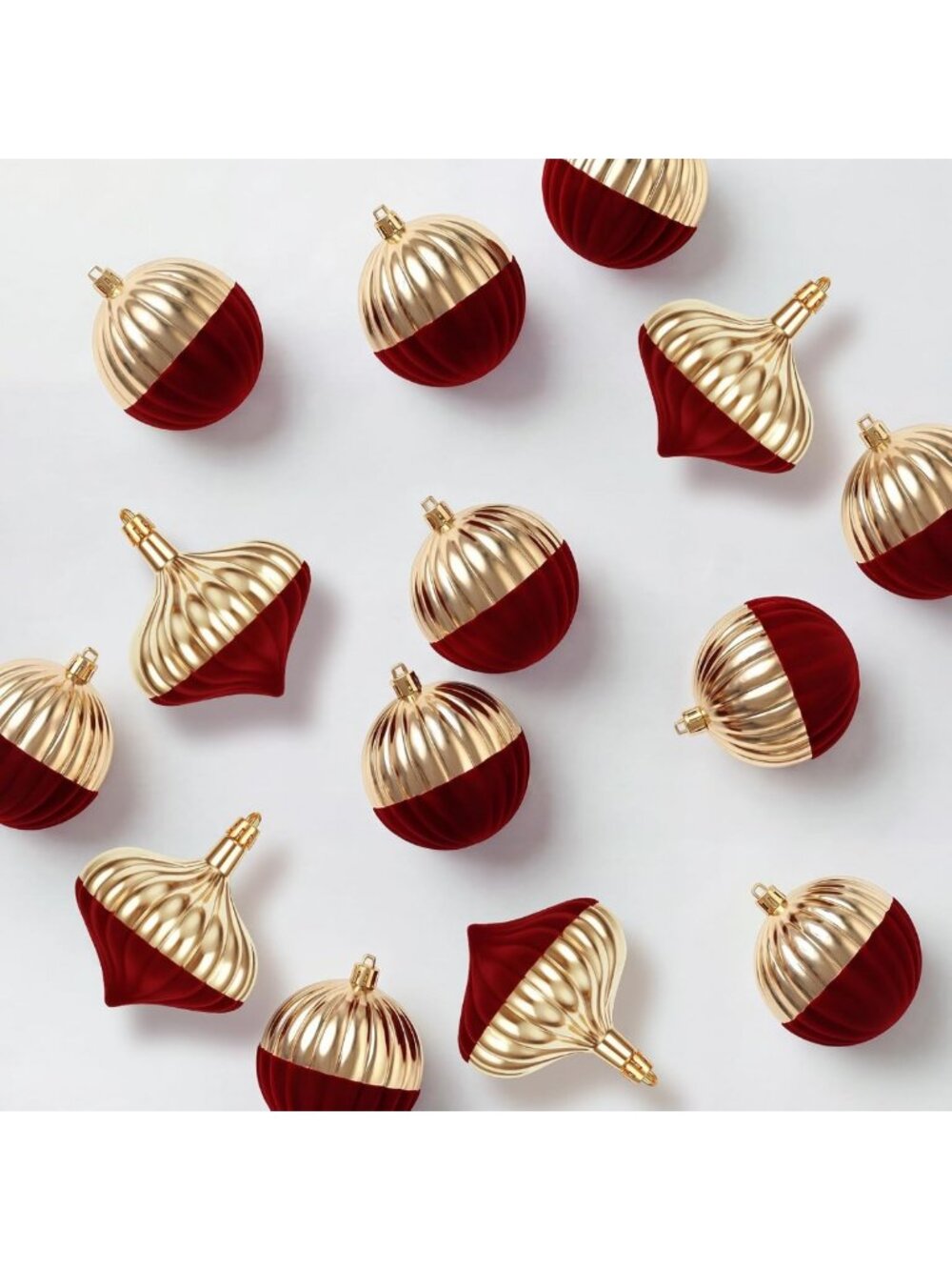 12PC Burgundy & Gold Velvet Christmas Ornaments - Elegant Holiday Decor Set